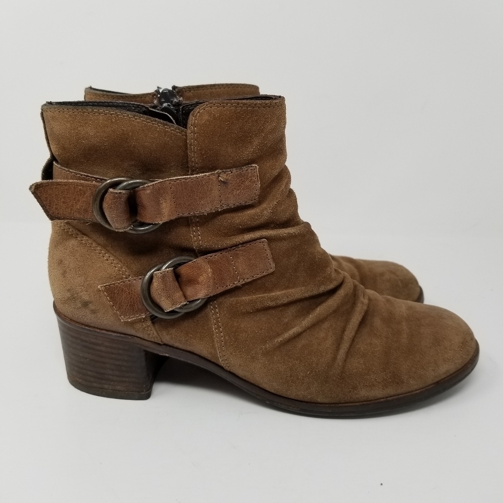Paul Green Munchen Suede Ankle Suede Ankle Boot Buckle Block Heel Leather Sz 6 - Picture 2 of 16